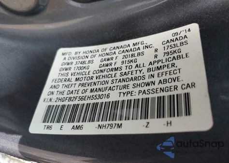 2014 Honda Civic Lx from USA, damaged, VIN 2HGFB2F56EH553016